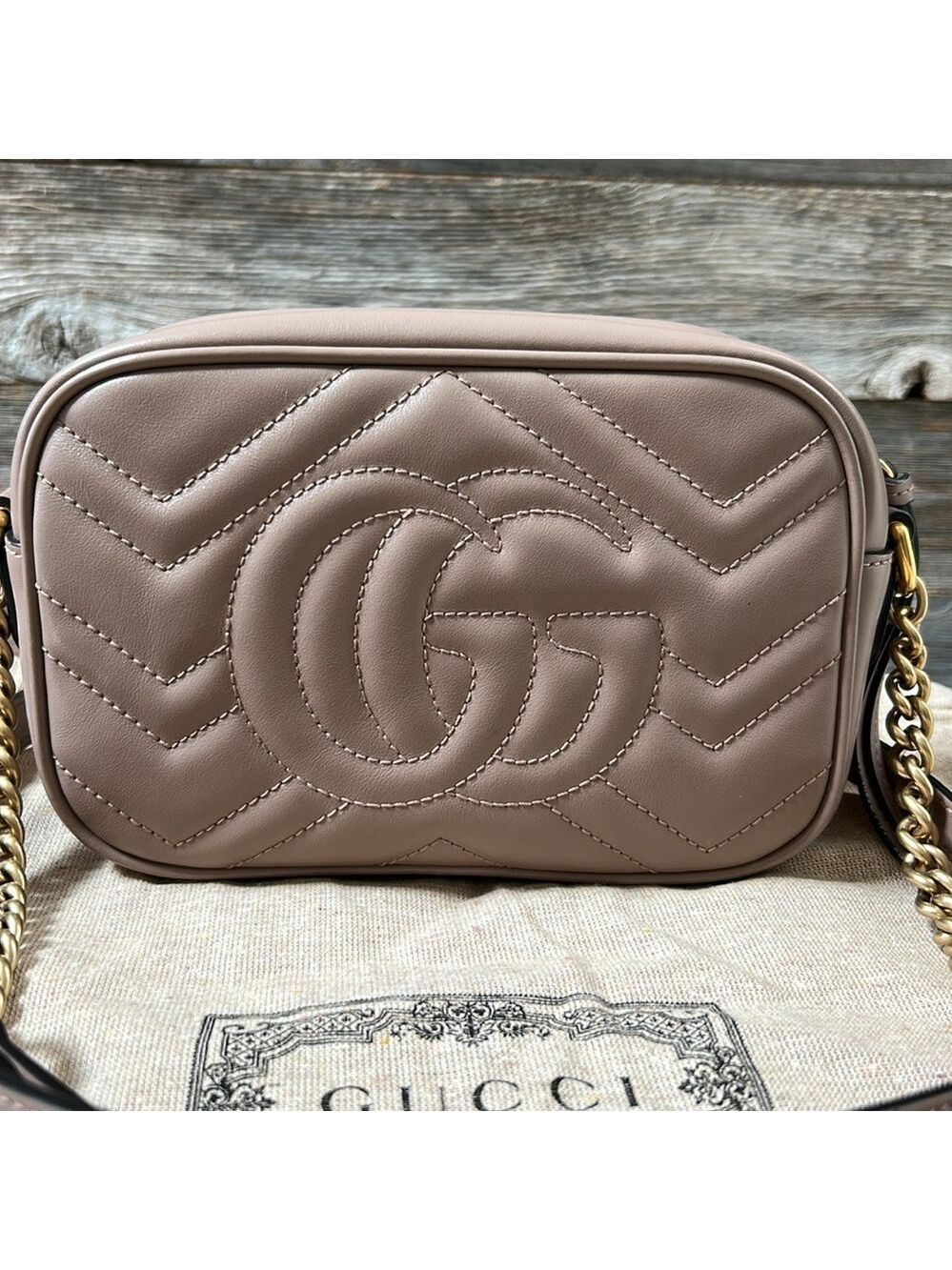 Gucci GG Marmont Mini Shoulder Bag Dusty Pink Gold Hardware # 448065DTD1T5729 - Picture 3 of 13